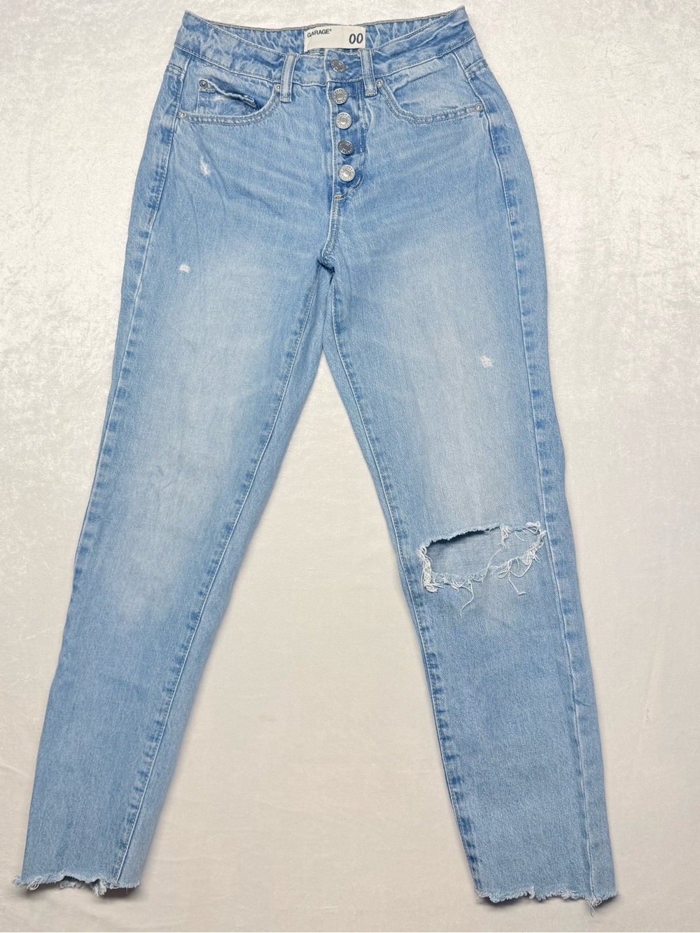 Garage Light Blue High-Rise Distressed Button-Fly Jeans